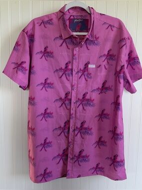 Retro Rifle Men’s XL Pink Macaw and Saw Short-Sleeve Shirt Button Down